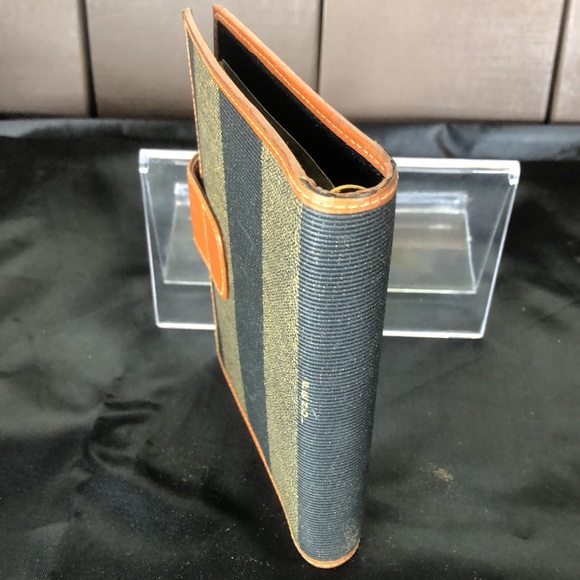 FENDI PEQUIN PECAN Striped Agenda Binder Passport Holder Credit Card Wallet MINT - Picture 3 of 12